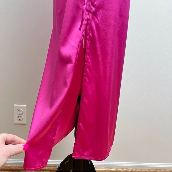 Silk Maison Hot Pink Silk Cut out Asymmetrical One Shoulder Midi Slip Dress NWT - Picture 14 of 16